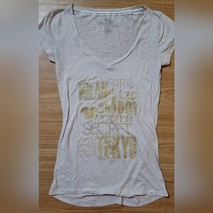 Victoria's Secret Supermodel Essentials Y2K Beige/Gold Shimmery Bling Tee Size S